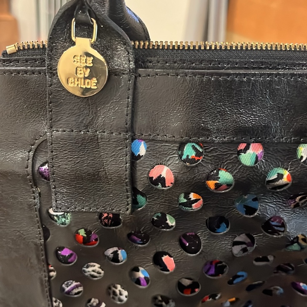 See By Chloe Black Perforated Tote - Picture 2 of 12